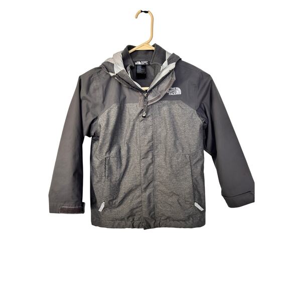 The North Face Boys Hooded Dryvent Two Tone Parka Rain Jacket Black Gray Size XS - Picture 1 of 12
